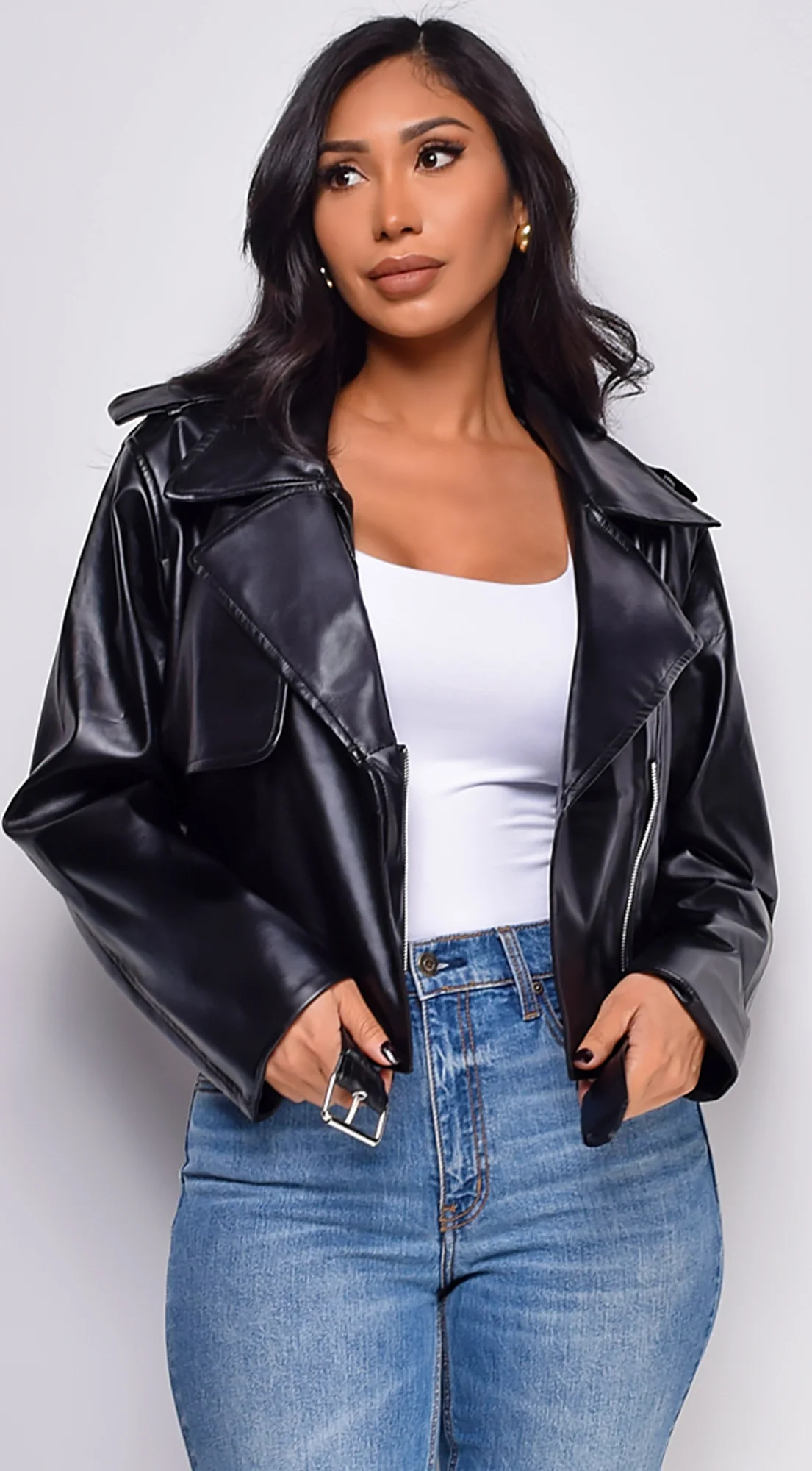 Piper Faux Leather Jacket - Black - Image 6