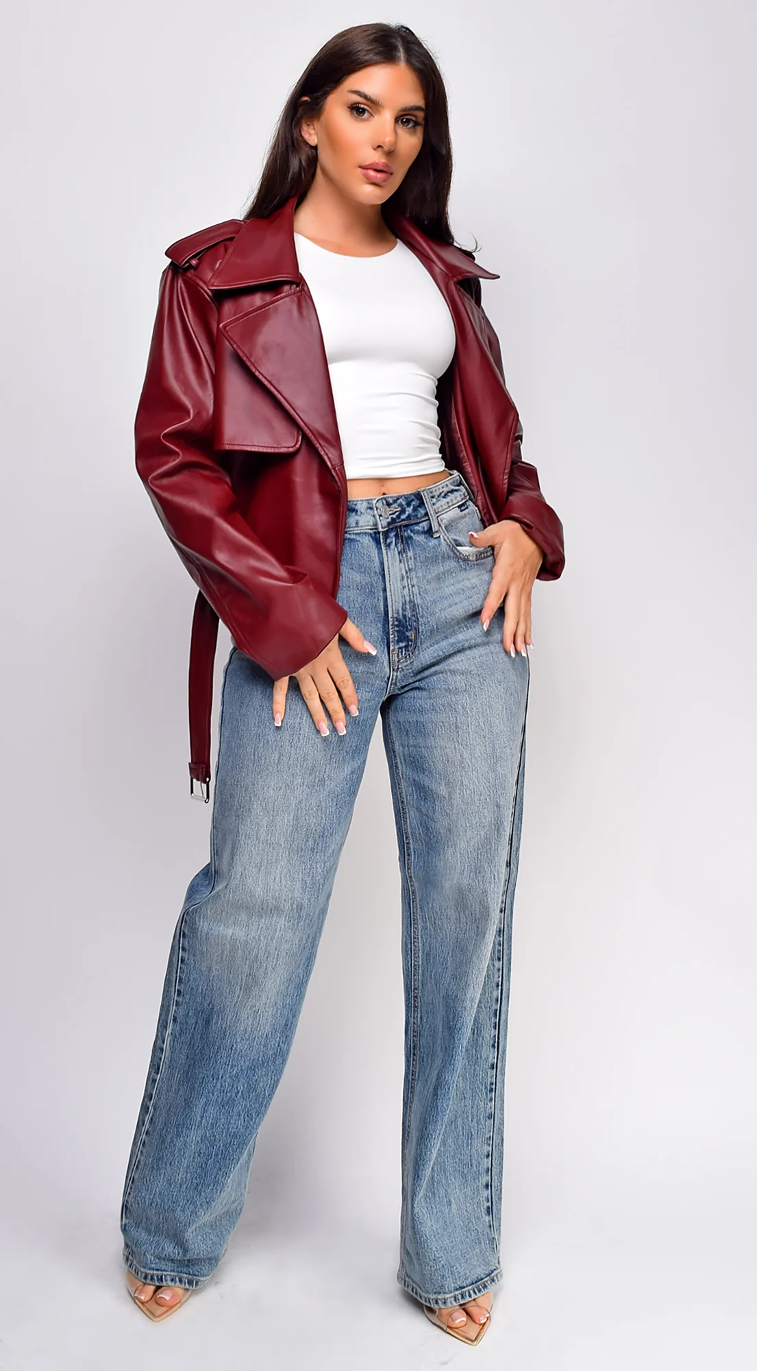 Piper Faux Leather Jacket - Burgundy - Image 6