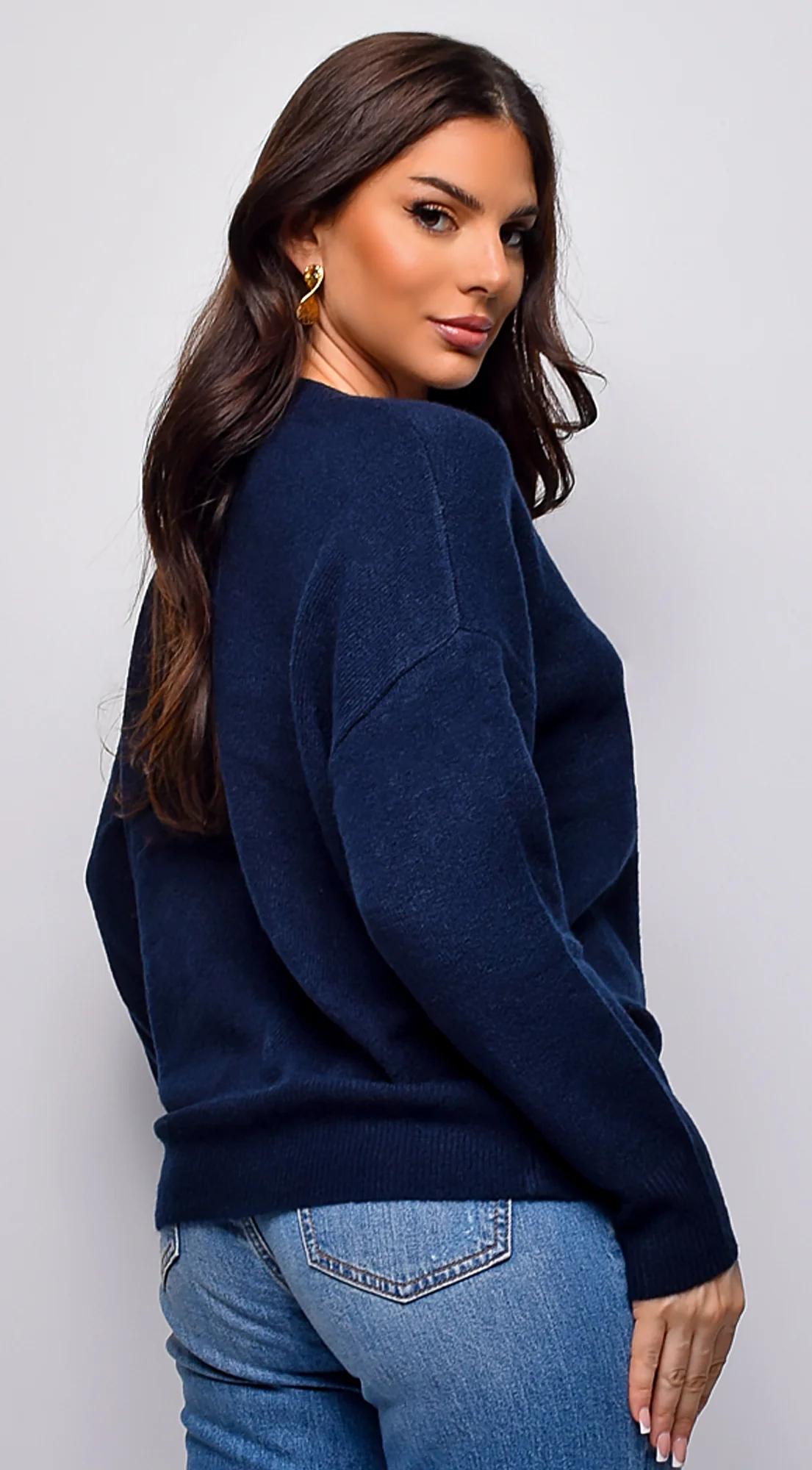 Remy V Neck Drop Shoulder Sweater Top - Blue - Image 2