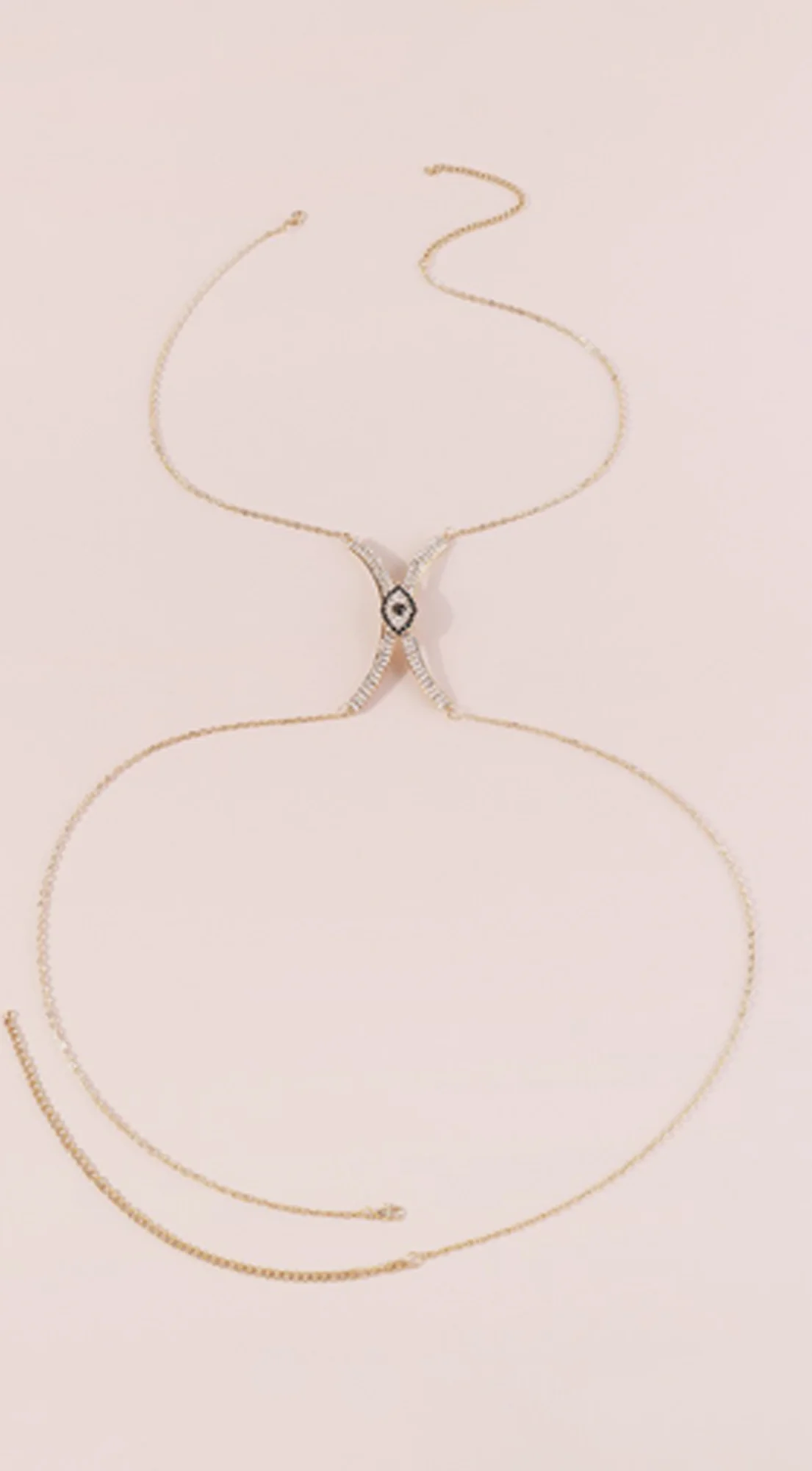 Rhinestone Eye Body Waist Chain - Gold - Image 3