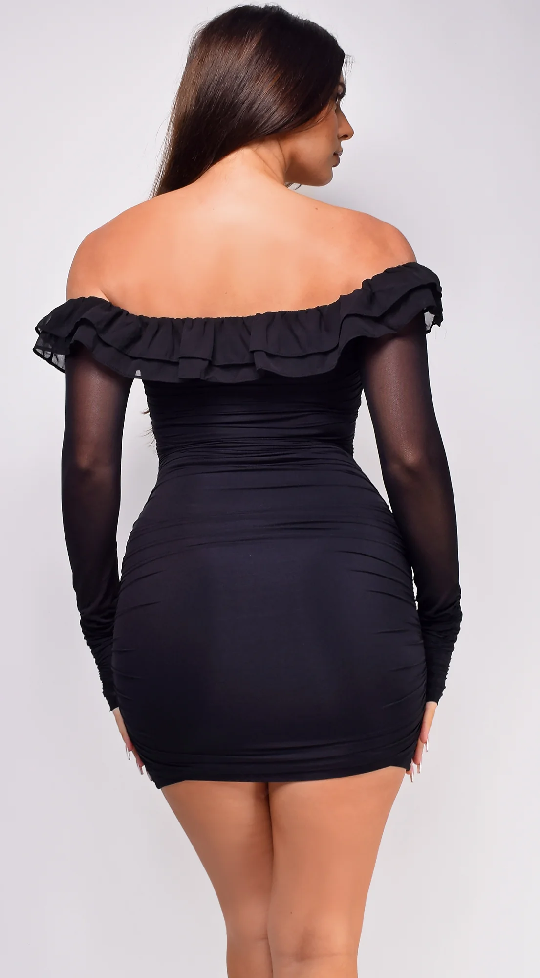 Rocco Black Off Shoulder Ruffle Detail Mini Dress - Image 3