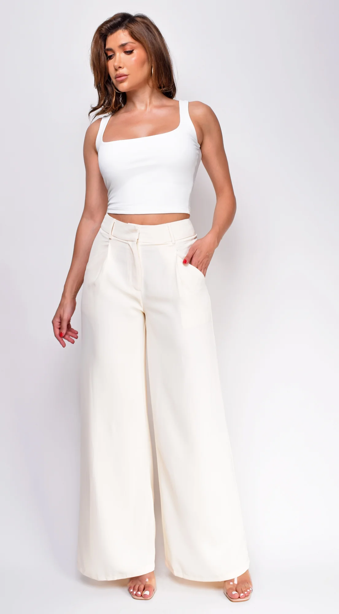 Ronja Ivory White Front Pleated Wide Pants - Image 2