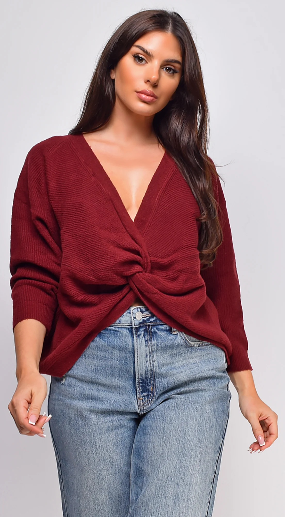 Savanne Twist Detail Convertible Sweater - Burgundy - Image 2