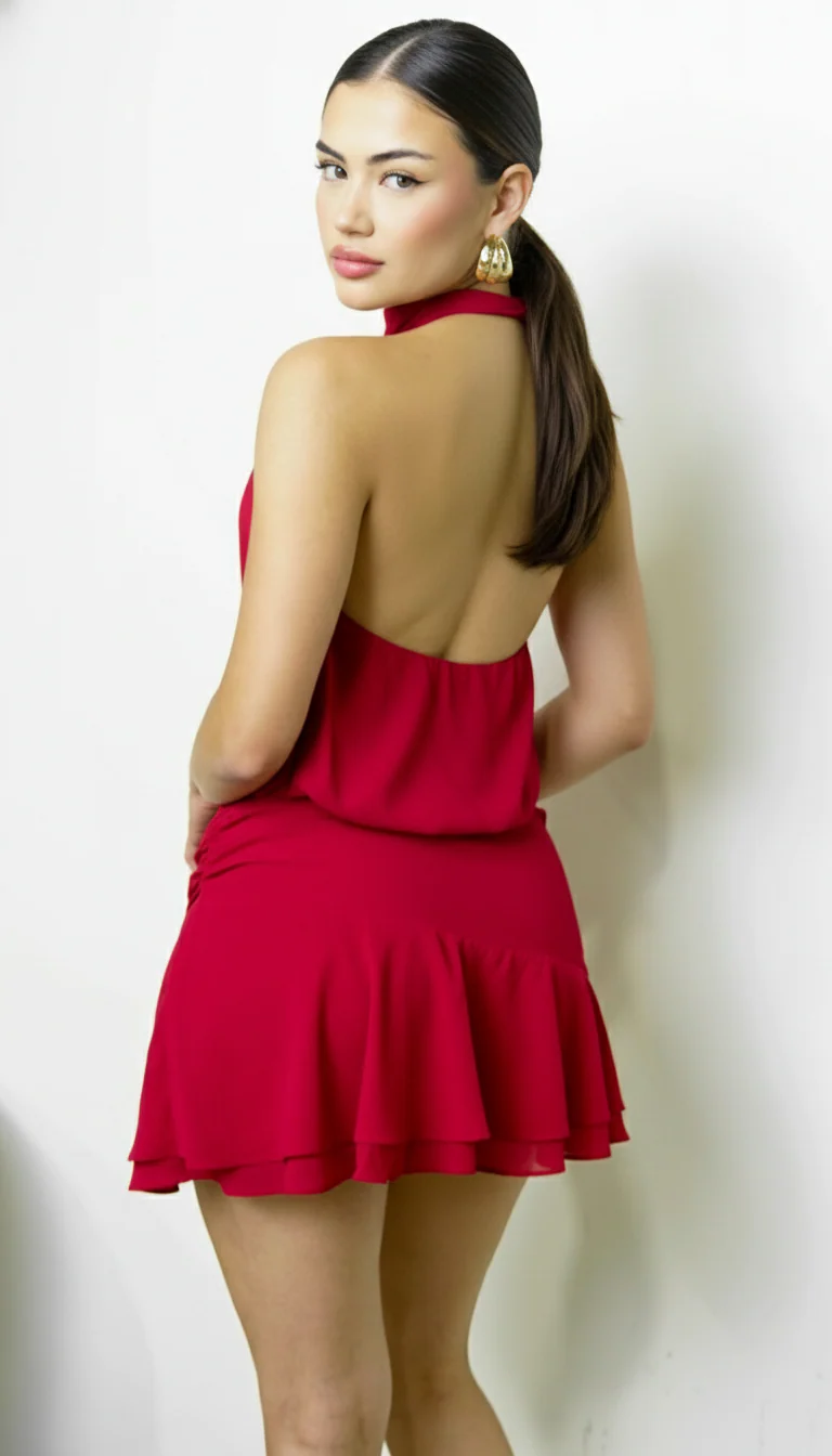 Serea Halter Ruffle Mini Dress - Red - Image 4