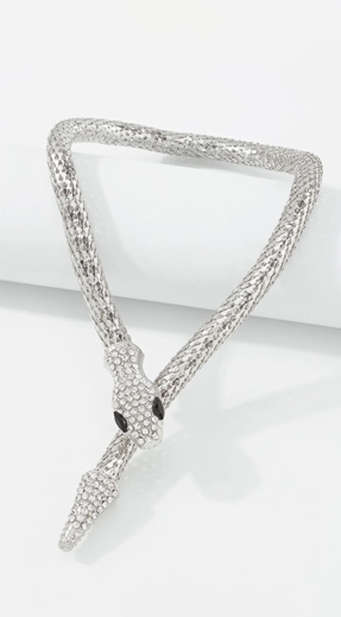 Snake Rhinestone Choker Necklace - Silver - Image 2