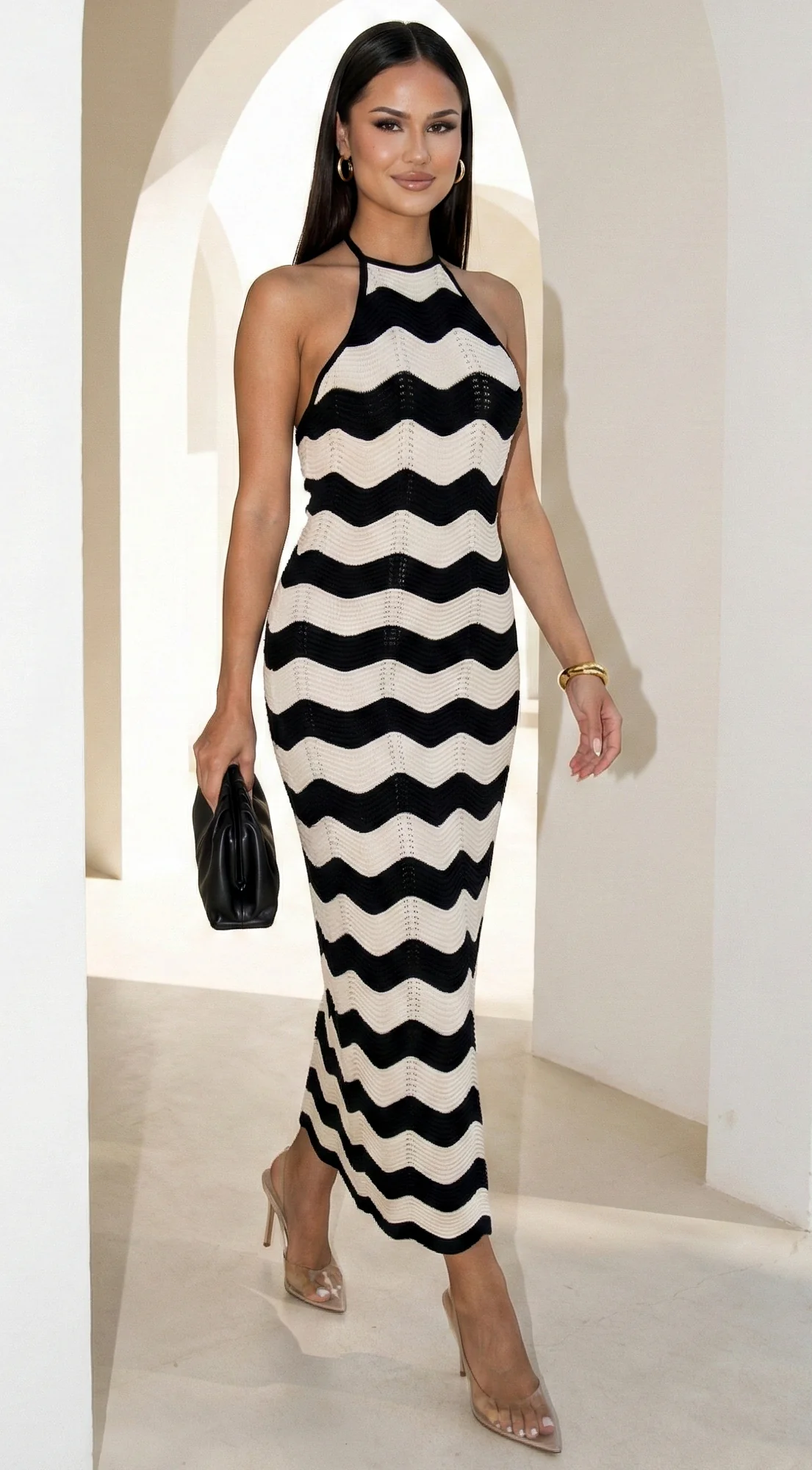 Solara Knit Halter Maxi Dress - Cream Beige - Image 5