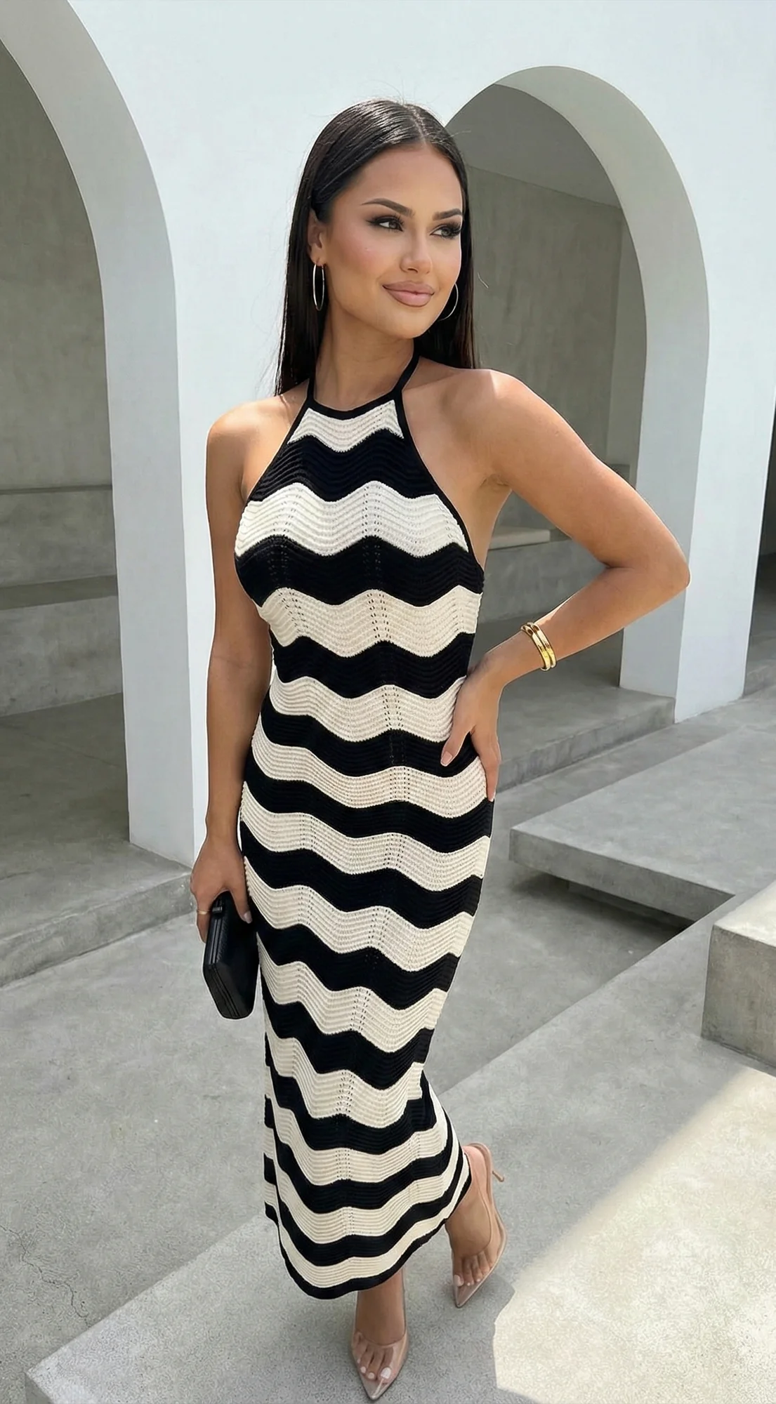 Solara Knit Halter Maxi Dress - Cream Beige - Image 7