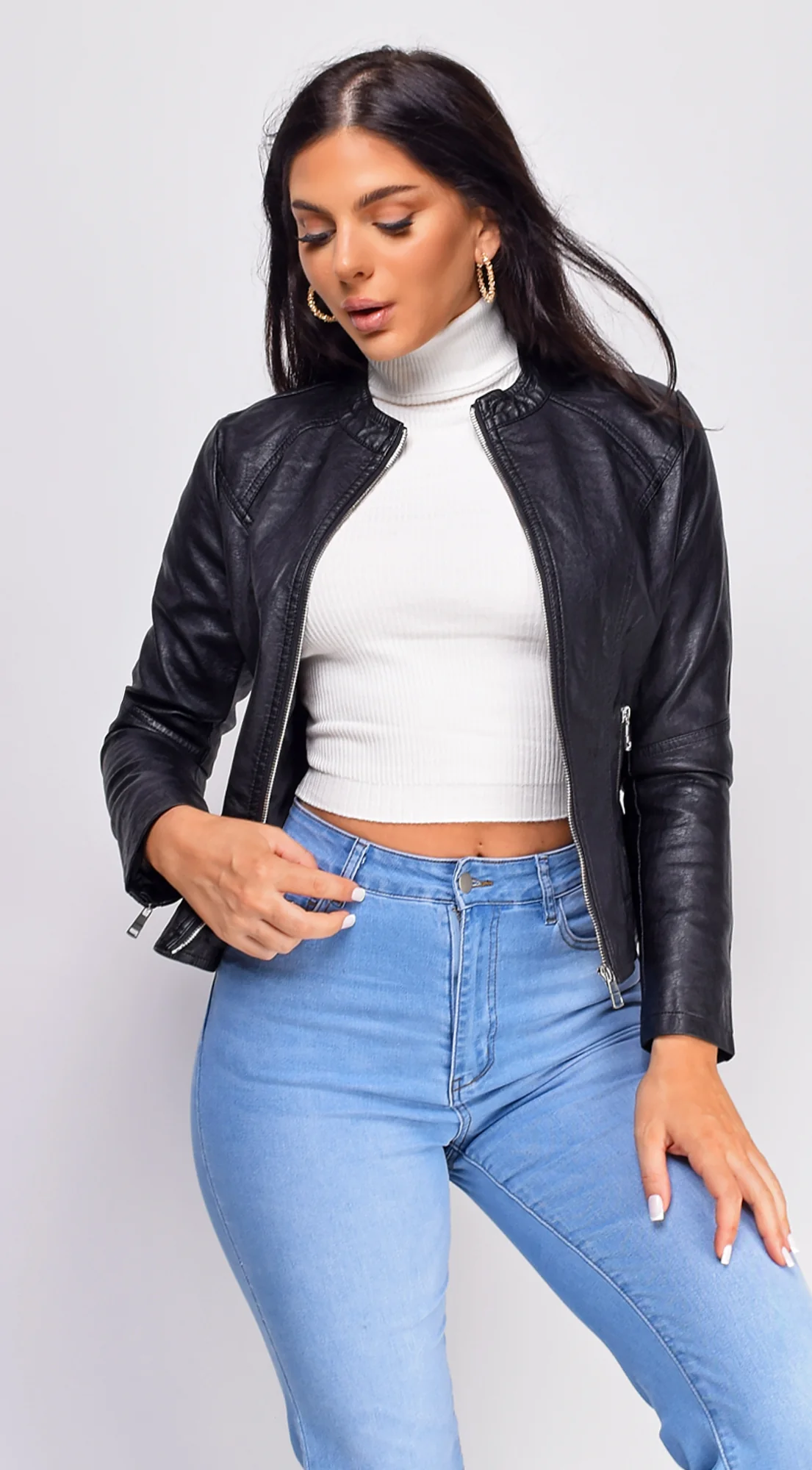 Sona Black Classic Faux Leather Jacket - Image 4