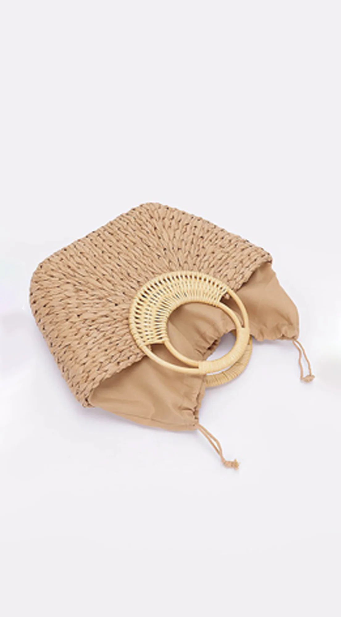 Summer Day Bamboo Handle Straw Bag - Khaki - Image 2