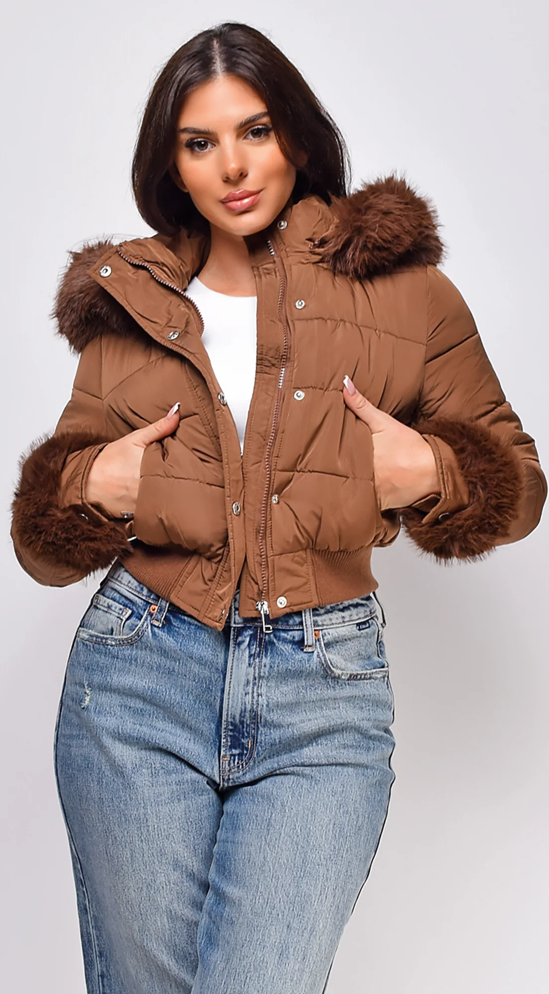 Tawny Puffer Faux Fur Jacket - Brown - Image 4