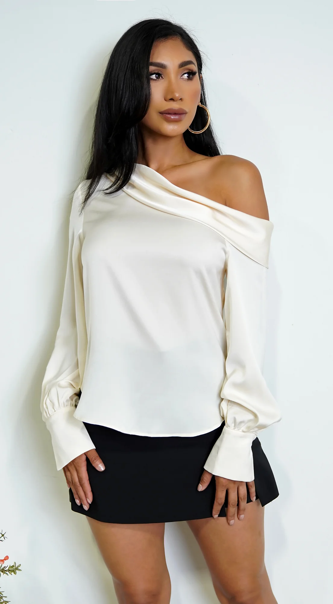 Taylor One Shoulder Satin Top - Cream - Image 5