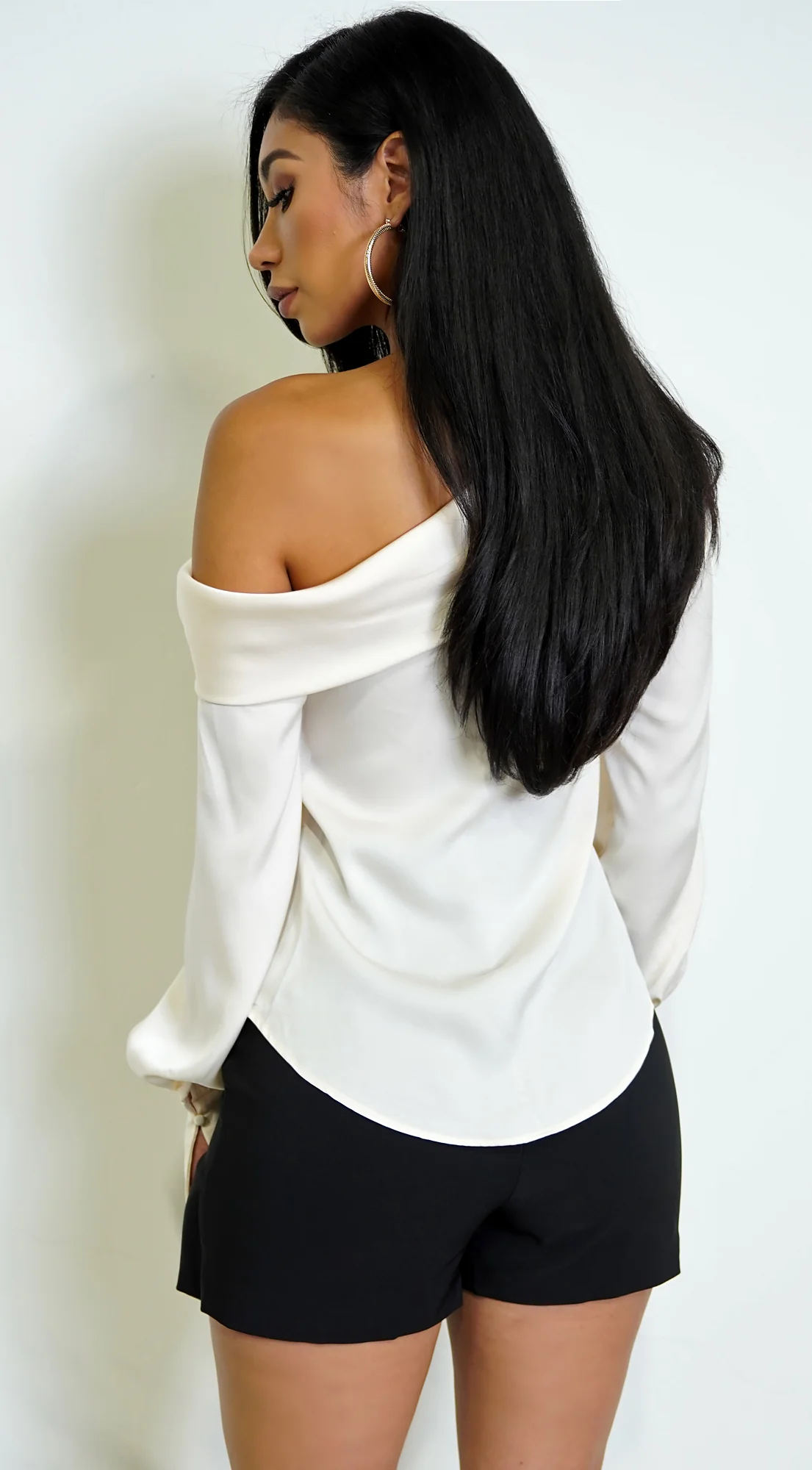 Taylor One Shoulder Satin Top - Cream - Image 7