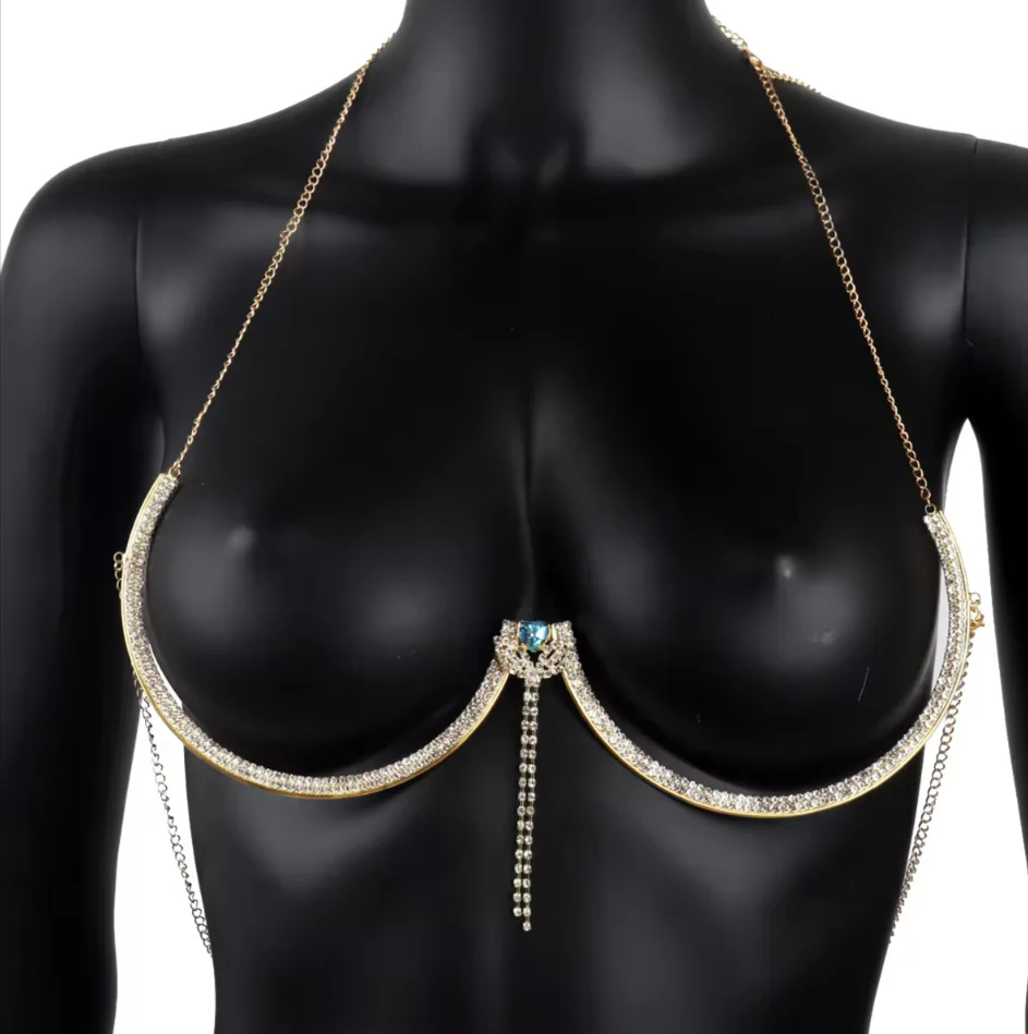 Temptation Rhinestone Bra Chain - Gold - Image 2
