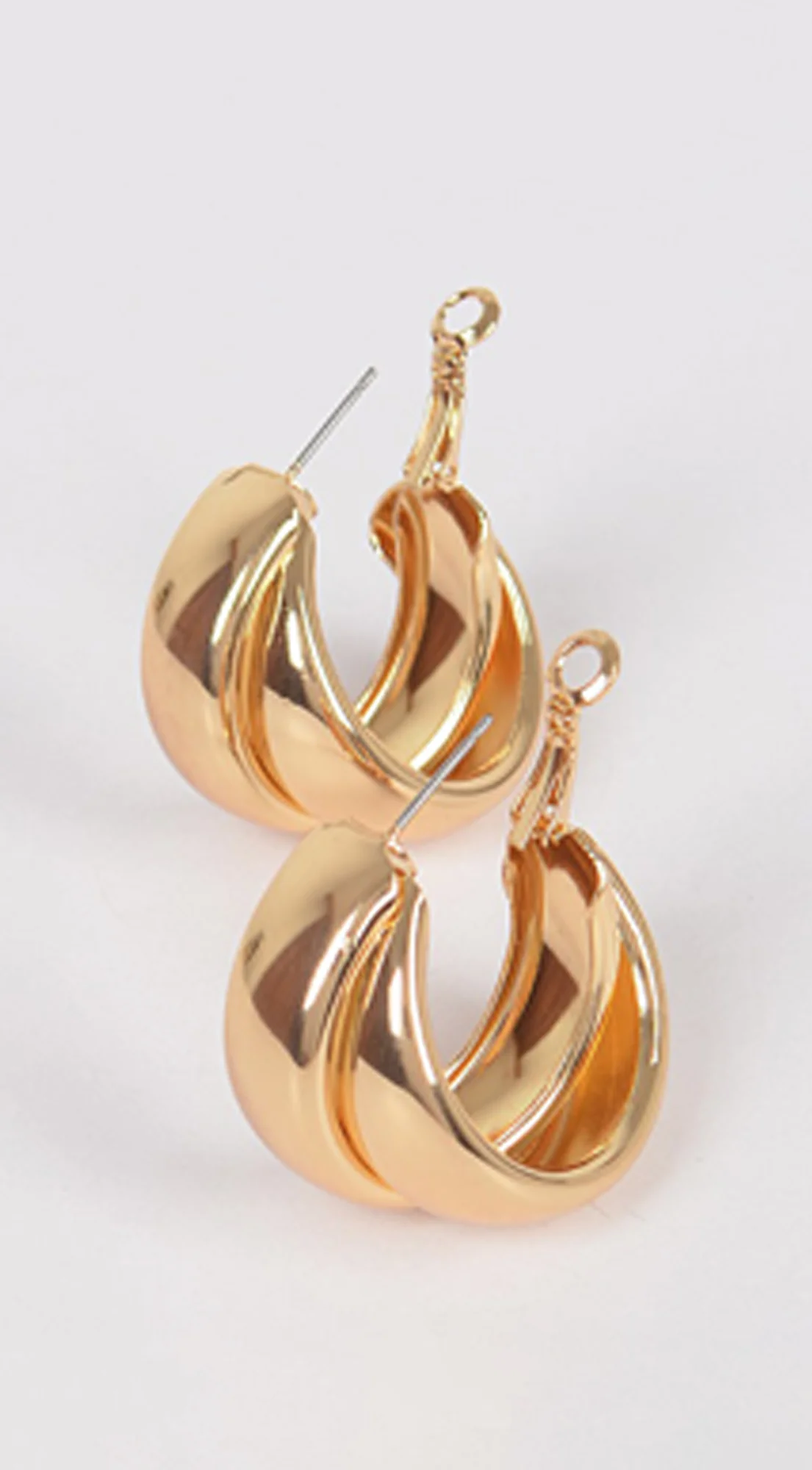 Timeless Twine Double Metal Hoop Earrings - Gold - Image 4