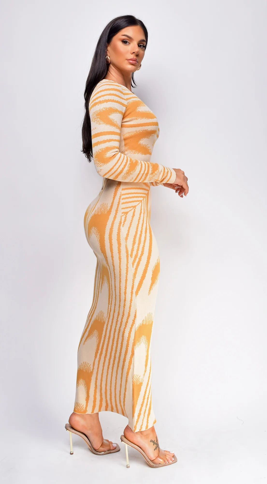Tova Beige Abstract Print Long Sleeve Maxi Dress - Image 3