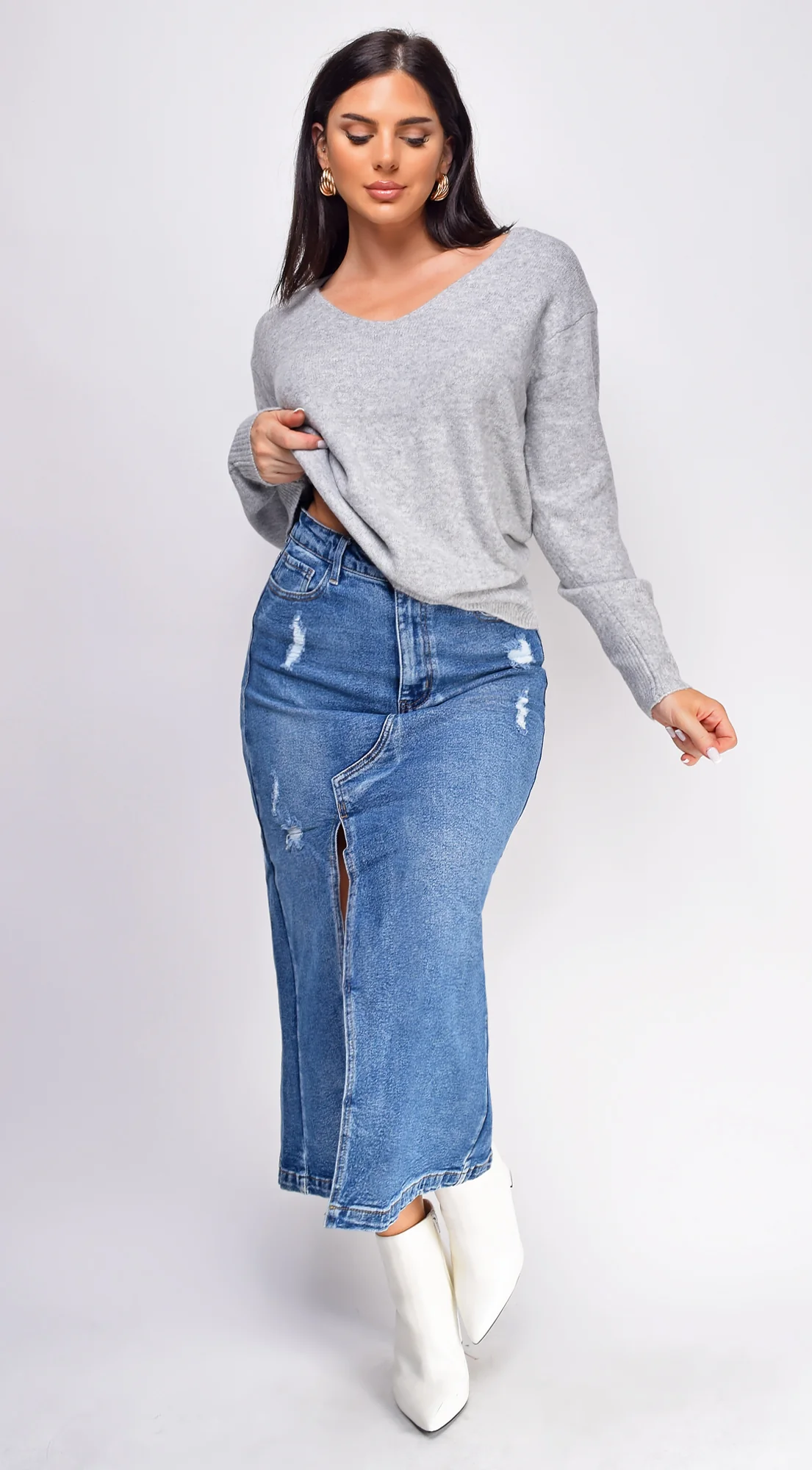 Tulli Blue Medium Wash Midi Denim Skirt - Image 3