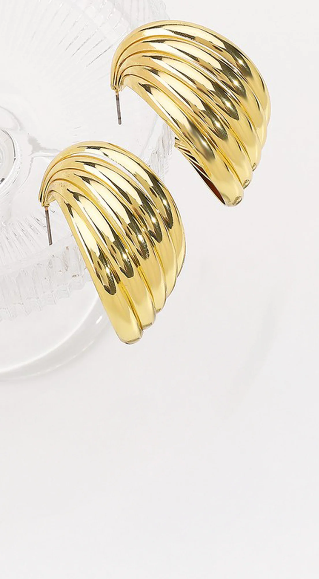 Twist Metal Striped Hoop Earrings - Gold - Image 4