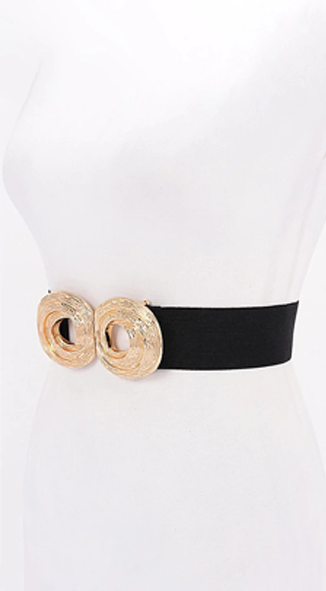 Uma Gold Metal Buckle Elastic Belt - Black - Image 3