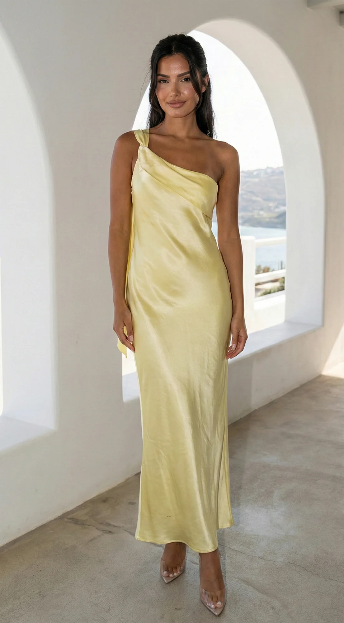 Valencia One Shoulder Satin Maxi Dress - Butter Yellow - Image 6