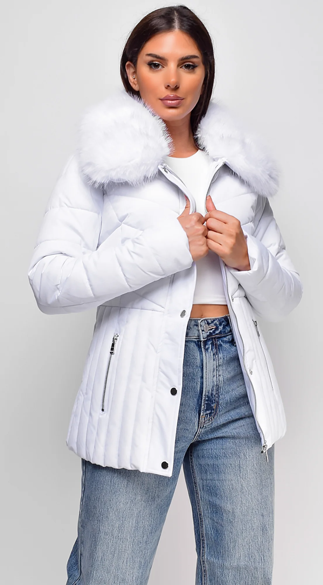 Veda Puffer Coat - White - Image 4