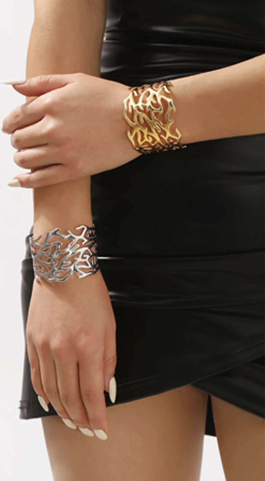 Vira Wide Hollow Metal Twig Cuff Bracelet- Gold - Image 2