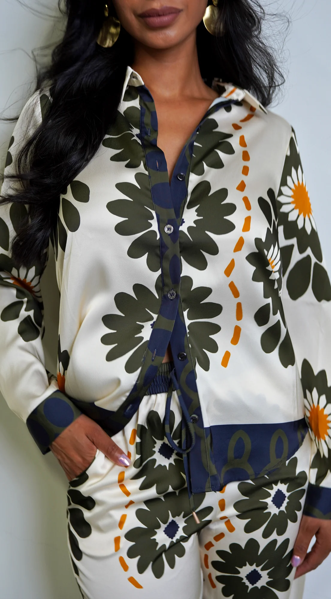 Vivaan Floral Print Satin Set -  Cream - Image 2