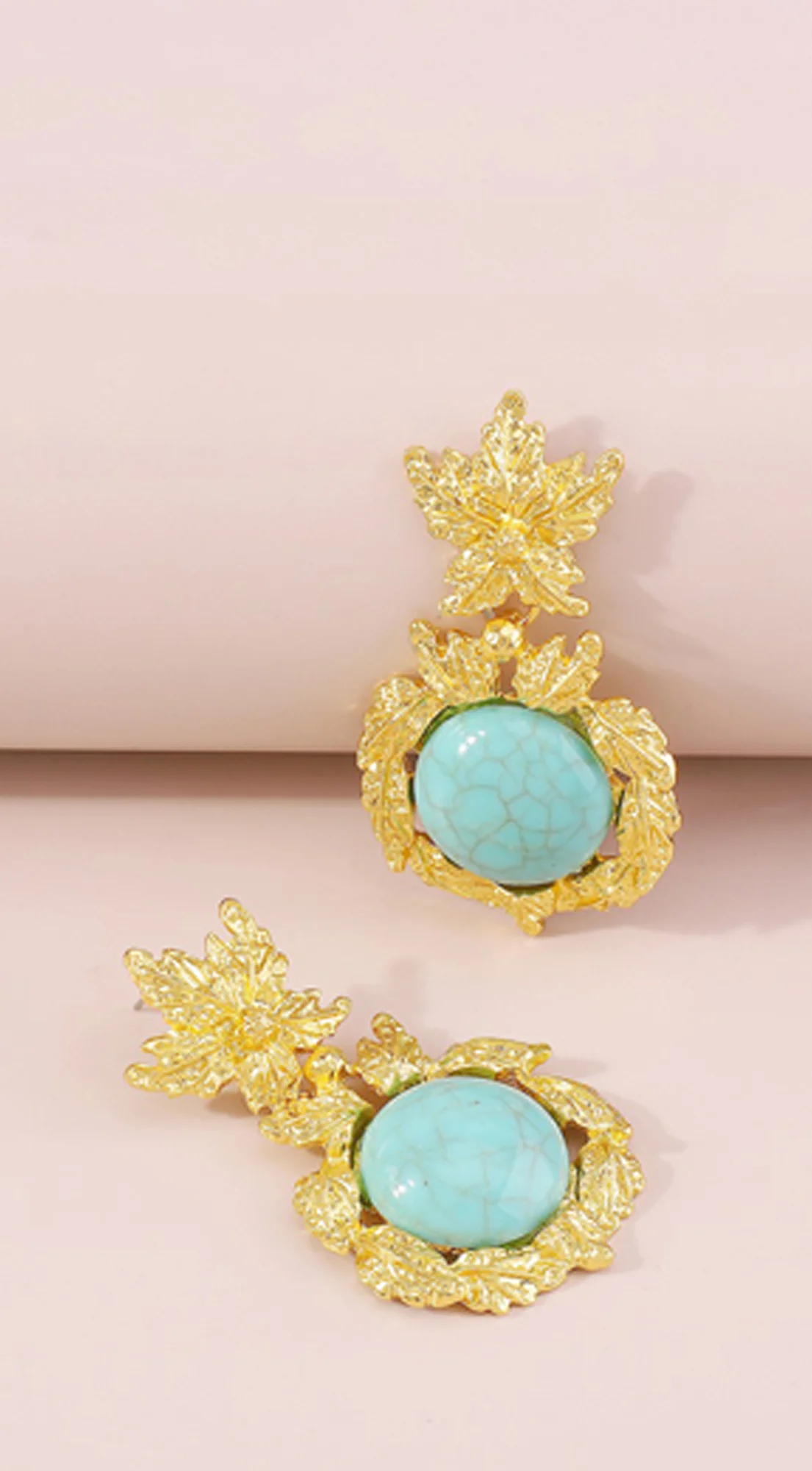 Vive Vintage Turquoise Drop Dangle Earrings - Gold - Image 4