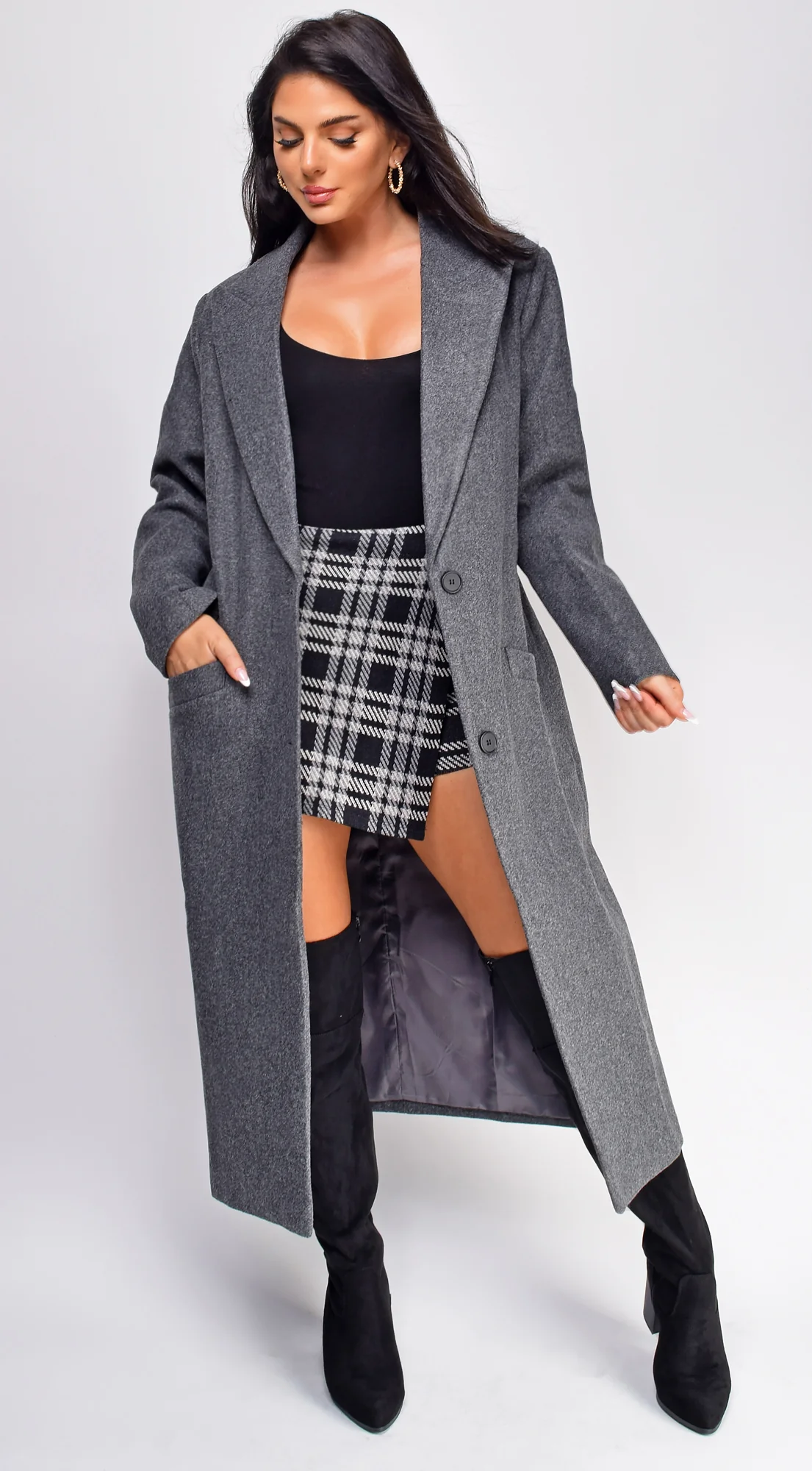 Yeva Gray Long Collared Coat - Image 6