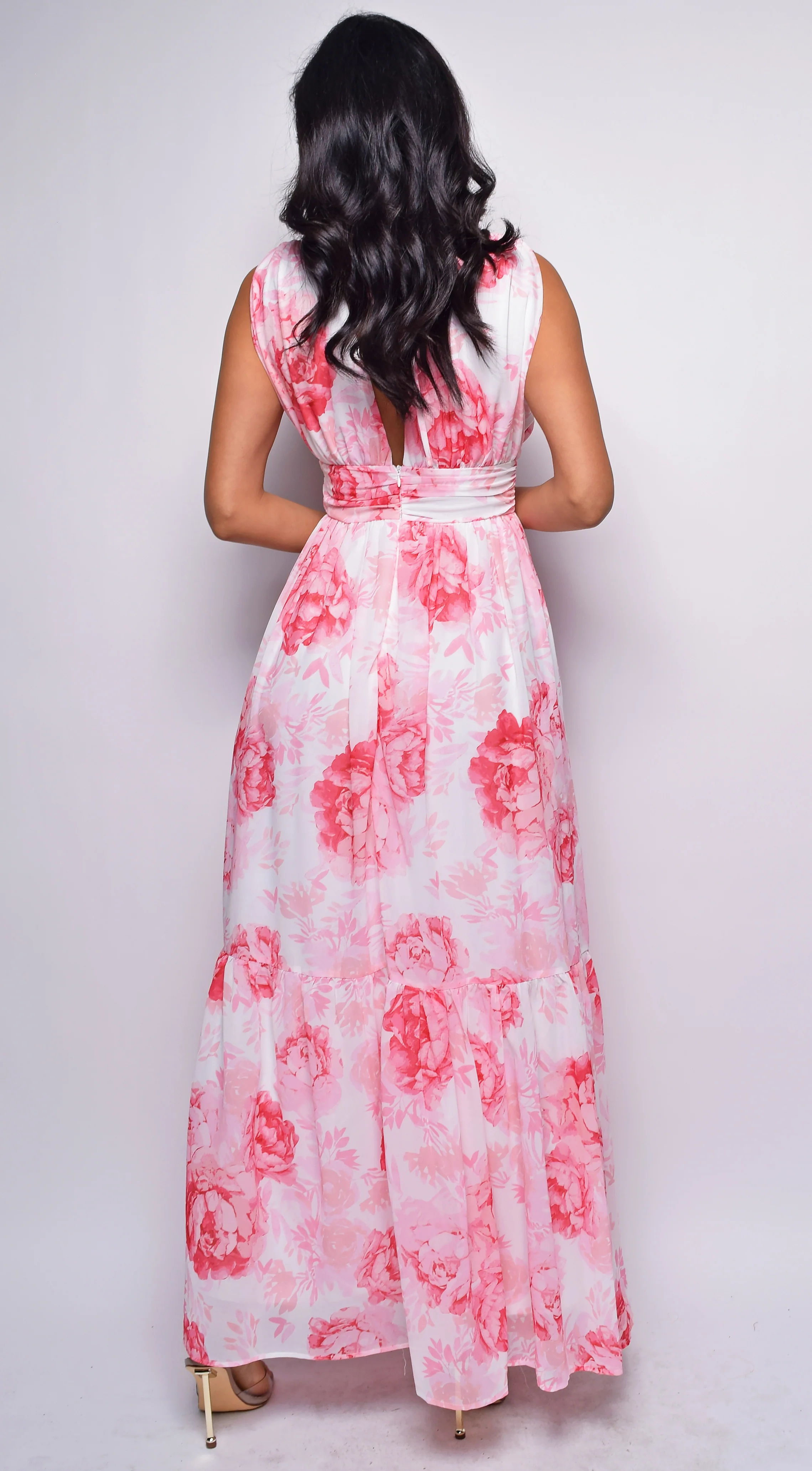 Zen White Pink Floral Print Maxi Dress - Image 3