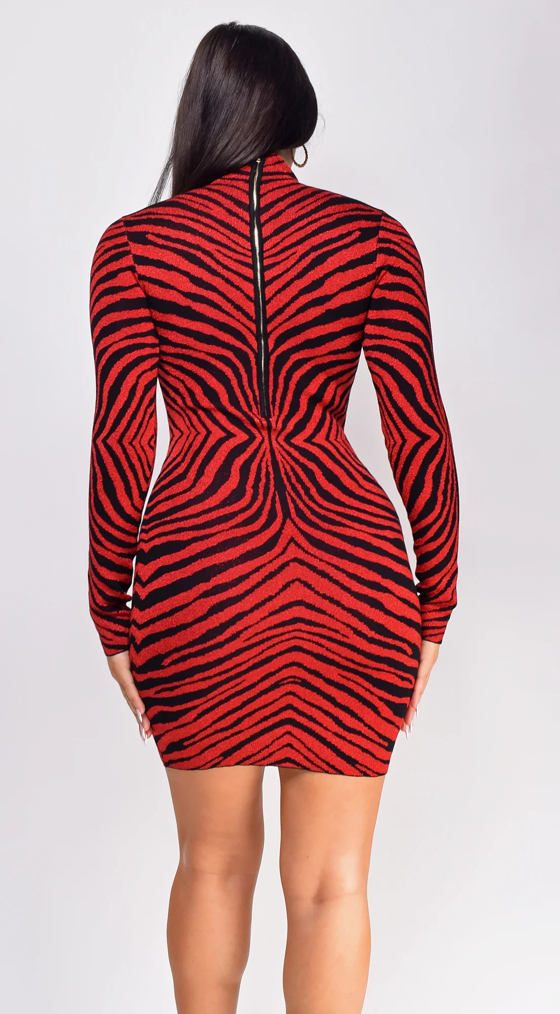 Zula Red Black Animal Print High Neck Lurex Mini Dress - Image 2